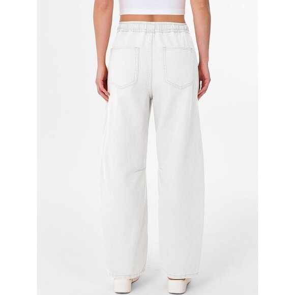 Versatile Y2K Drawstring Jeans - Women’s High Waisted Barrel Style in White - Picture 4 of 7